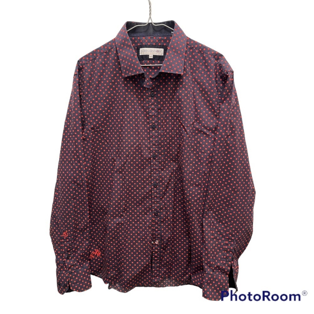 John Lennon | Navy and Red Polka Dot Brushed Cotton Dress Shirt
